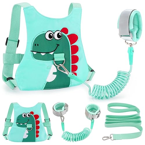 Toddler Leash-Baby Walking Safty Harness and Child Anti Lost Wrist Link for Girls/Boys Travel (Green) - Jamouz