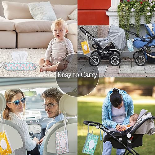 FEBSNOW 4 Pack Baby Wipe Dispenser, Portable Refillable Wipe Holder, Baby Wipes Container, Wipe Dispenser, Reusable Travel Wet Wipe Pouch (Geometric) - Jamouz