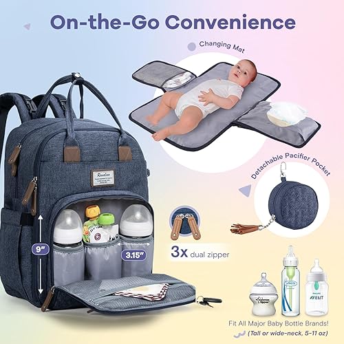 RUVALINO Diaper Bag Backpack, Multifunction Travel Pack Maternity Baby Changing Bags, Large Capacity, Waterproof, Black - Jamouz