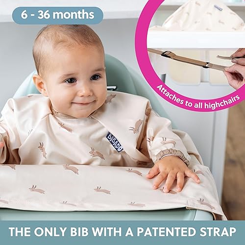 BIBaDO - Long Sleeve Baby Bibs - Babies & Toddlers 6-36 Months - Coverall Baby Led Weaning Bib - Easy Wipe, Soft & Waterproof - Jamouz