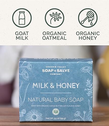 Chagrin Valley Soap & Salve Baby Shampoo Baby Soap Bar from Oat, Honey & Goat Milk - Unscented & Moisturizing - For Babies Sensitive Dry Skin & Eczema - 3.5 oz Shampoo Bar & Organic Body Wash - Jamouz