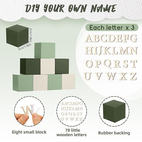 Kigley 8 Pcs Custom Wooden Name Sign 8 Letter Baby Blocks and 78 Wooden Letter Nursery Name Wooden Cubes Baby Wooden Blocks for Nursery Montessori Baby Shower Name Alphabet Wood Signs (Wood) - Jamouz