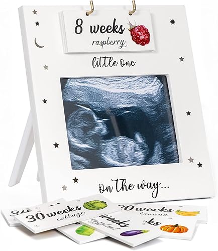 Ultrasound Picture Frame - Baby Bump Weekly Fruit and Veggie Pregnancy Tracker, Sonogram Picture Frame, Expecting Parents to be Unique Gift for Pregnant Women, Gender Reveal First Time Mom Must Have - Jamouz
