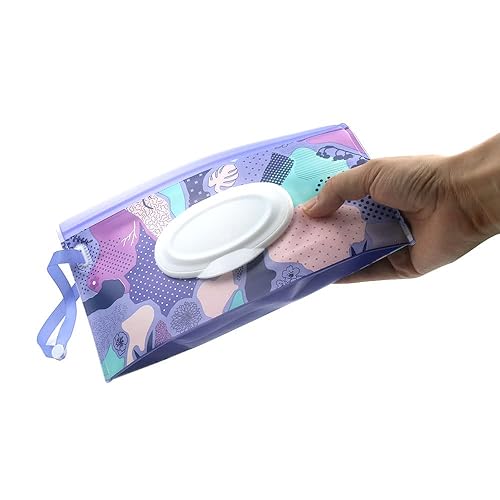 Baby Wipe Dispenser,Portable Refillable Wipe Holder Wipe Dispenser Bag Reusable Travel Wet Wipe Pouch (blue purple) - Jamouz