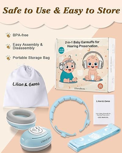 Lilian&Gema 2-in-1 Baby Ear Muffs Noise Protection, Noise Cancelling Headphones for Baby & Toddler up to 4 Years - Jamouz
