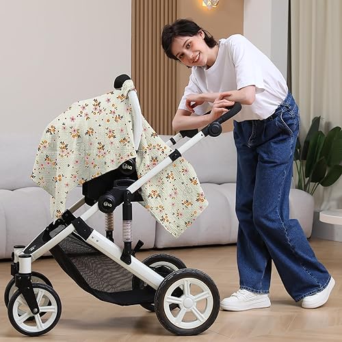 100% Muslin Cotton Car Seat Cover Baby, Carseat Canopy Cover, Universal Fit Stroller Covers for Boys and Girls (Roman Green) - Jamouz