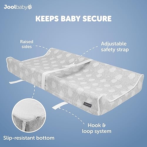 Jool Baby Soft Changing Pad + Washable Cover, Non-Slip - Fits Standard Changing Tables & Dressers (Gray) - Jamouz