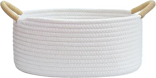 Yimi's Dream Gift Baskets Empty, Small Basket for Organizing, White Cotton Rope Basket with Handle for Decor, Baby Cat Dog Toy (Oval, 12'x 8'x 5' ) - Jamouz