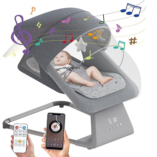 Baby Swing for Infants | Electric Baby Bouncer and Rocker with Large Screen, Remote Infant Swing for Baby Boy Girl with Bluetooth, Baby Swings for Infants to Toddler with 11 Lullabies, 5 Speeds - Jamouz