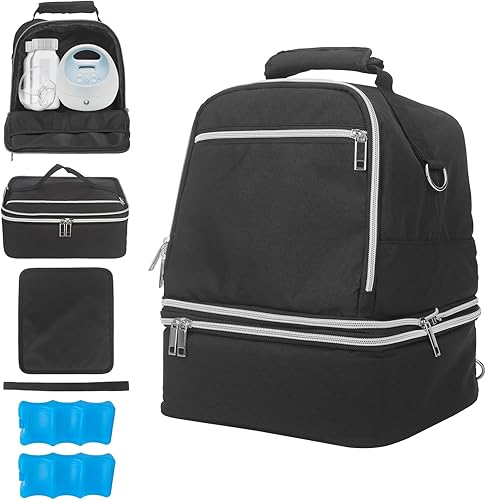 Breast Pump Bag with Cooler fit for Spectra S1 and S2, Separable Breast Pumping Storage Backpack, Insulated Breast Milk Bottle Cooler Bag for Work Travel for Mom Breastpump, Waterproof(Black) - Jamouz