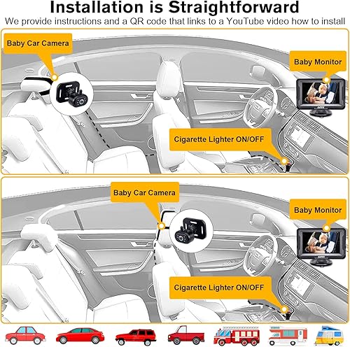 AMTIFO Baby Car Camera Easy Install: Clear Night Vision 2Mins Plug-Play Backseat Camera 360 Rotation Rear Facing Car Baby Monitor with Camera - Jamouz