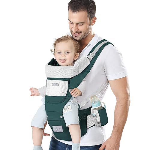 Baby Carrier Ergonomic Infant Carrier with Hip Seat Kangaroo Bag Soft Baby Carrier Newborn to Toddler 7-45lbs Front and Back Baby Holder Carrier for Men Dad Mom (Grey) - Jamouz