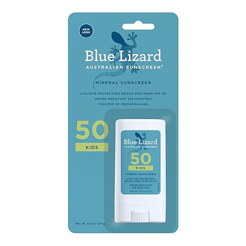 BLUE LIZARD Mineral Sunscreen Stick with Zinc Oxide SPF 50+ Water Resistant UVA/UVB Protection Easy to Apply Fragrance Free, Kids, Unscented, 0.5 oz - Jamouz