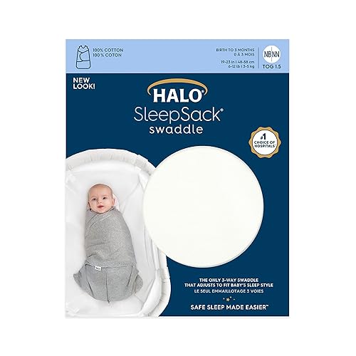 HALO 100% Cotton Sleepsack Swaddle, 3-Way Adjustable Wearable Blanket, TOG 1.5, Baby Blue, Newborn, 0-3 Months - Jamouz