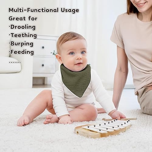 Susurration Muslin Baby Drool Bibs 6Pack Soft Triangular Adjustable Baby Bandana Bibs for Unisex Baby Girls & Boys - Jamouz