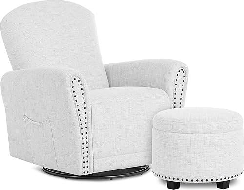 Evolur Vienna Swivel Glider with Ottoman, FSC Certified, Greenguard Gold and JPMA Certified Glider Rocking Chair, 360° Swivel Motion, Ergonomic Design Nursery Glider, Cobblestone - Jamouz