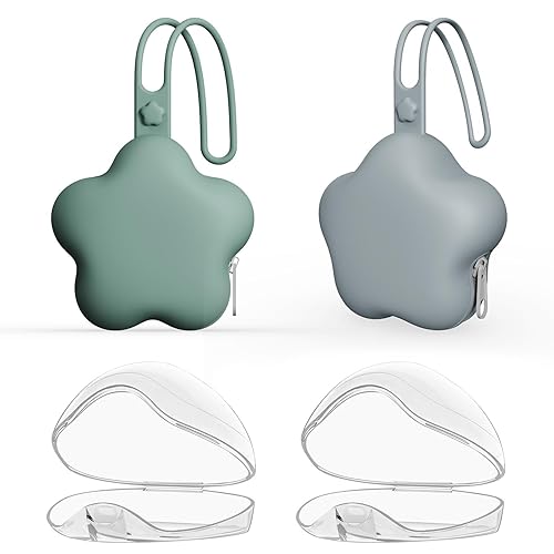 4 Pack Pacifier Holder Case,2pcs Silicone Portable Pacifier Pouch and 2pcs Transparent Nipple Holder Case Container, On-the-GO Pacifier Storage Container Box,BPA Free, Easy to Clean（Pink+Khaki） - Jamouz