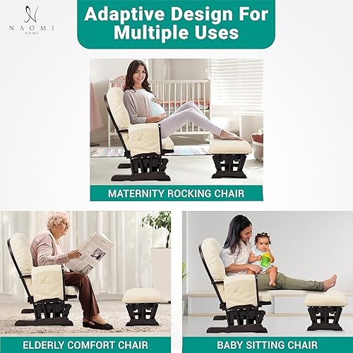 Brisbane Nursery Glider & Ottoman Sets, Glider Recliner Nursery Rocking Chair, Nursery Glider Rocker with Ottoman, Reclining Gliders & Chairs for Breastfeeding, Maternity, Napping, Espresso/Cream - Jamouz