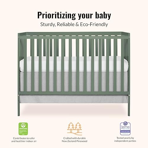 Synergy 5-In-1 Convertible Crib In White, made of New Zealand Pine wood, JPMA & Greenguard Gold Certified, features 3 mattress height settings - Jamouz