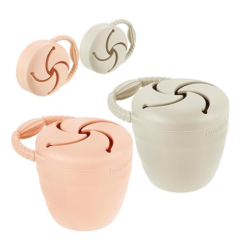 PandaEar Silicone Snack Containers, Collapsible Toddler Snack Cups Spill Proof Food Catcher for Toddler Baby, Pack of 2 (Light Tan/Walnut) - Jamouz