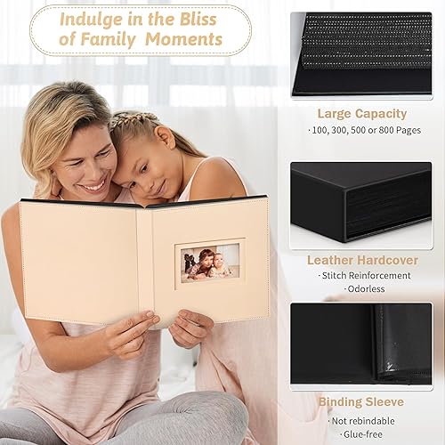 Popotop Photo Album 4x6 300 Pockets with Leather Hardcover Cover, Small Photo Album Holder Book with 50Pcs Pages for Family Travel Wedding Baby Gifts - Jamouz