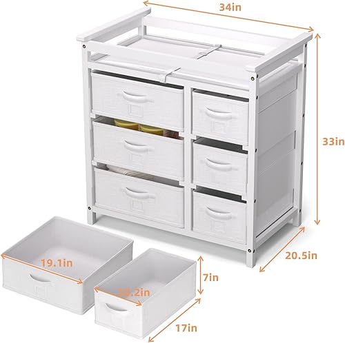 YUFU Changing Table, Nursery Dresser with 6 Storage Drawers, Safety Rails & Strap, Baby Diaper Changing Station, Gray - Jamouz