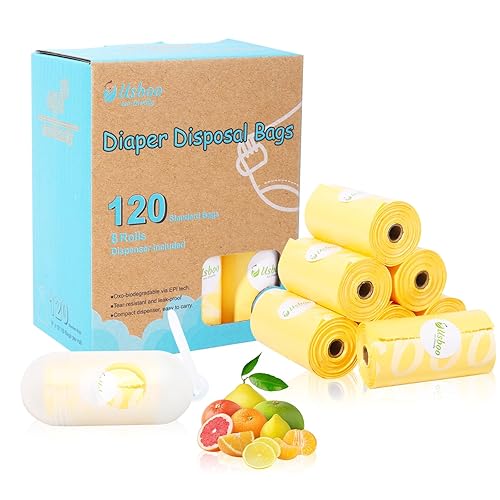 Baby Disposable Diaper Bags, Waste Bags 8 Refill Rolls/120 Bags with Dispenser, Convenient and Quick Diaper Disposal, Unscented - Jamouz