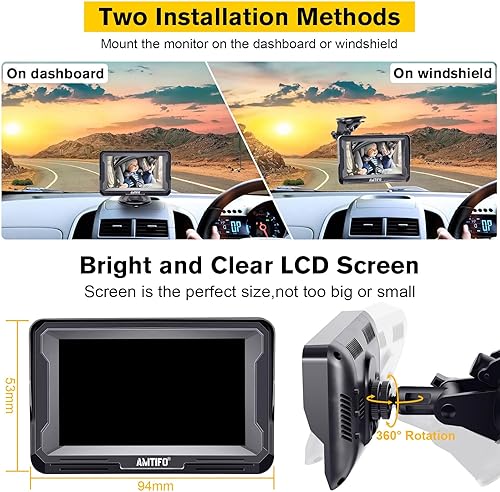 AMTIFO Baby Car Camera Easy Install: Clear Night Vision 2Mins Plug-Play Backseat Camera 360 Rotation Rear Facing Car Baby Monitor with Camera - Jamouz