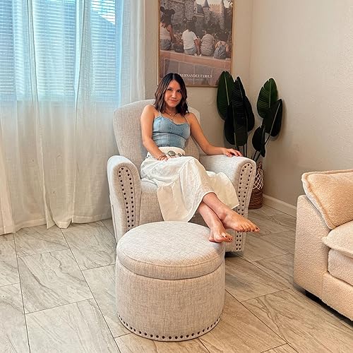 Evolur Vienna Swivel Glider with Ottoman, FSC Certified, Greenguard Gold and JPMA Certified Glider Rocking Chair, 360° Swivel Motion, Ergonomic Design Nursery Glider, Cobblestone - Jamouz