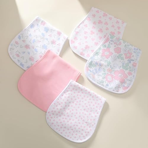 Ultra-Soft Cotton Burping Clothes - Large, Absorbent, Waterproof Baby Burp Cloths in Cute Unisex Designs 5 Pack (pink01) - Jamouz