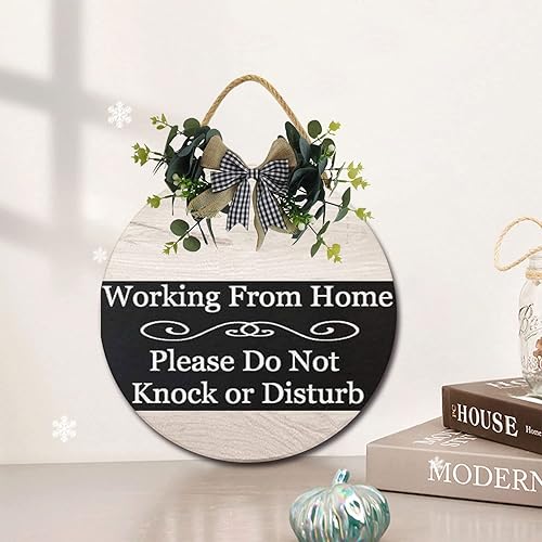 Working from Home Please Do Not Knock or Disturb Round Wooden Door Hanger,Nursery,Front Door,Door Knob Decor,Living Room Sign, Wall Decor, Hanging Wood Sign, Bedroom Decor Sign (12x12inch) - Jamouz
