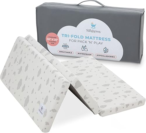 Waterproof Pack and Play Mattress Topper | 38' x 26' x 1.5' | Trifold Style - Breathable Soft Plush Foam - Portable Mattress Topper- Baby Foam Mattresses for Babies - Jamouz