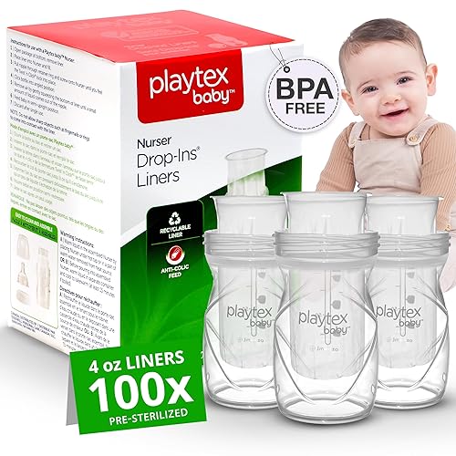 Playtex Baby Nurser Pre-Sterilized Disposable Drop-Ins Bottle Liners, Anti-Colic, Gas Reduction, Closer to Breastfeeding, 8 Oz, 100 Count - Jamouz