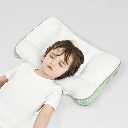 Toddler Pillow 2-6 Year Old,PP Cotton Kids Pillow for Sleeping,Partially Filled PE Hose,Supports Cervical Vertebrae,Kids Pillow for Side Sleeper, Sleeping on The Back, Traveling (Green) - Jamouz