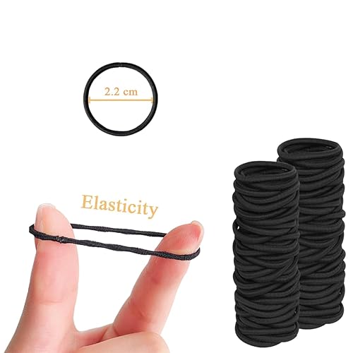 300PCS Black Elastic Hair Ties,2.2cm in Diameter No Crease Small Hair Elastics, Finger Rubber Hair Elastics Hair Ponytail Holders for Women Girls Toddlers Kids - Jamouz