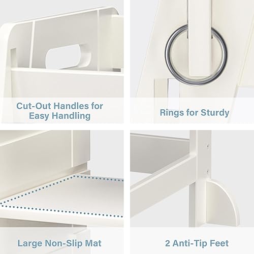 TOETOL Bamboo Toddler Kitchen Step Stool White Helper Standing Tower Height Adjustable with Anti-Slip Protection for Kids Kitchen Counter Learning - Jamouz