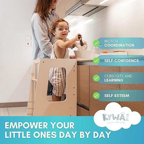 Toddler Kitchen Stool Helper – Adjustable Standing Tower with Safety Rails, Anti-Tip Design & Non-Slip Stickers – Patented Design, Double Safety Barrier & CPC Certified - Jamouz