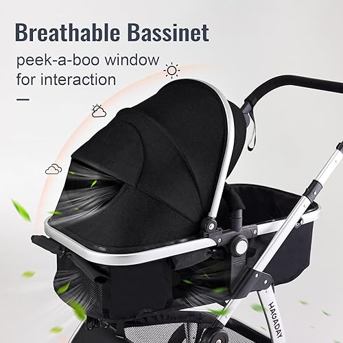 Baby Stroller, 2-in-1 Reversible Stroller with Bassinet Mode, Foldable Infant Stroller with Canopy, One Button Brake, Adjustable Handle, Newborn Stroller (Gray) - Jamouz