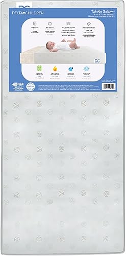 Delta Children Twinkle Galaxy Dual Sided Crib and Toddler Mattress - Premium Sustainably Sourced Fiber Core - Waterproof - GREENGUARD Gold Certified (Non-Toxic) - 7 Year Warranty - Made in USA - Jamouz