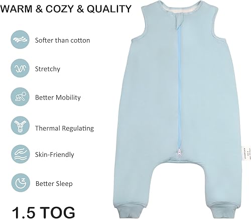 Rayon Made from Bamboo Toddler Sleep Sack with Feet, 1.5 TOG Sleeveless Toddler Sleep Sack, 2-Way Zipper - Jamouz
