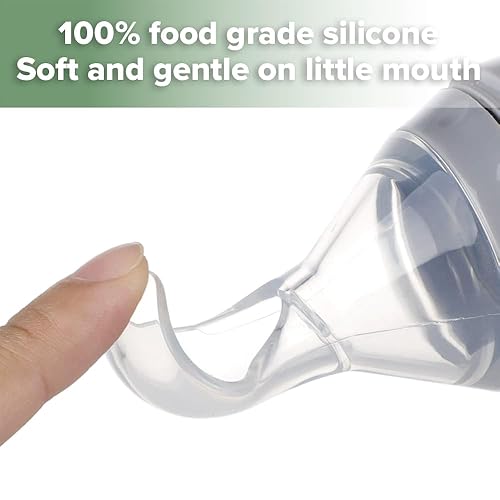Haakaa Silicone Baby Food Dispensing Spoon Feeder 4oz - Infant Squeeze Cereal Feeder, Baby Fresh Food Feeder, Feed Bottle for Puree, Solid Baby Food, BPA Free, 4m+ Babies – Grey - Jamouz