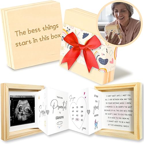 Pregnancy Announcement for Grandma - Surprise Grandma Baby Announcement Box, Promoted To Grandma Gift 2024, Ultrasound Picture Frame Grandma Pregnancy Reveal, New Baby Announcements Ideas - Jamouz