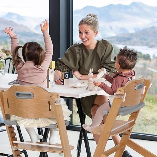Cowiewie 3-in-1 Convertible Natural Wooden High Chair for Babies & Toddlers 3-Tier Remove & 2 Adjustable Wood Tray & 8 Levels Adjustable, 2 Waterproof Cozy Cushions Grey - Jamouz