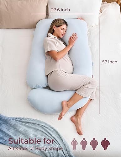 Momcozy Pregnancy Pillows for Sleeping, U Shaped Full Body Maternity Pillow with Removable Cover - Support for Back, Legs, Belly, HIPS for Pregnant Women, 57 Inch Pregnancy Pillow for Women, Grey - Jamouz