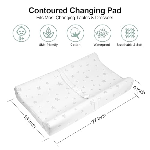Mini Baby Changing Pad 27 x 16 with Cover for Combo Crib with Changer & Dresser, Waterproof & Non-Slip, Small Diaper Contoured Foam Changing Table Topper - Jamouz