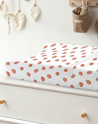 Changing Pad Cover for Baby Boy Girl 2 Pack, Muslin Changing Table Pad Covers with Boho Style, Neutral Nursery Bedding Essentials Soft and Breathable(Dusty Rose & Flower-A) - Jamouz