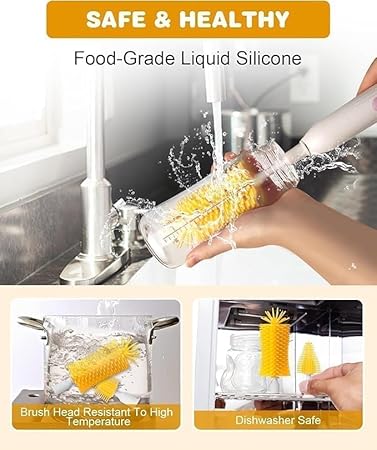 Electric Bottle Brush Cleaner, Rechargable Electric Baby Bottle Brush Cleaner with Nipple & Straw Brush, Travel Baby Bottle Brush with Drying Rack, Perfect Essentials for Mom After Birth, Green - Jamouz