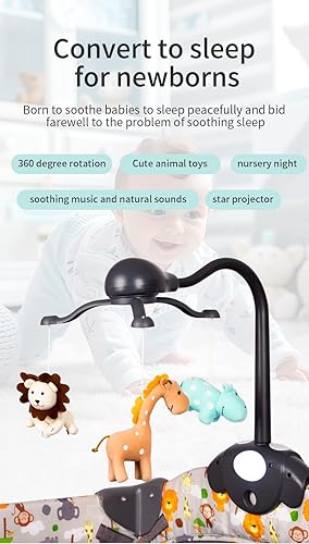 Baby Crib Mobile for Pack and Playpen,Bassinet Mobile with Music,Rotation,Nursy Lights,Natural Sounds,Timer Function,Starlight Projection,Pack n Play Crib Mobile Toys for Newborn Baby - Jamouz