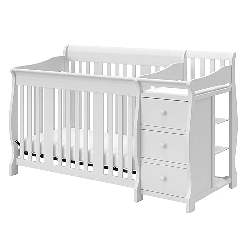 Storkcraft Portofino 5-in-1 Convertible Crib and Changer (Gray) – Crib and Changing Table Combo with Drawer, Converts to Toddler Bed, Daybed and Full-Size Bed, Storage Drawer - Jamouz
