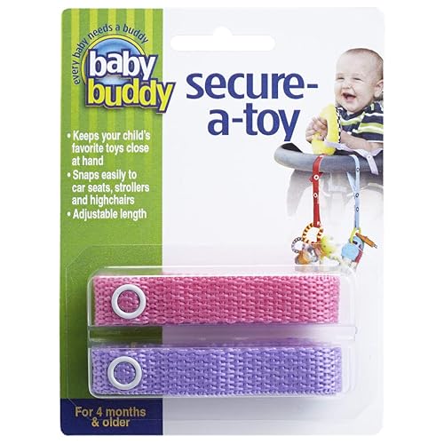 Baby Buddy Secure-a-Toy, Adjustable Pacifier and Teether Strap for Stroller, Highchair, and Car Seat, Pink Lilac, 2 pack - Jamouz